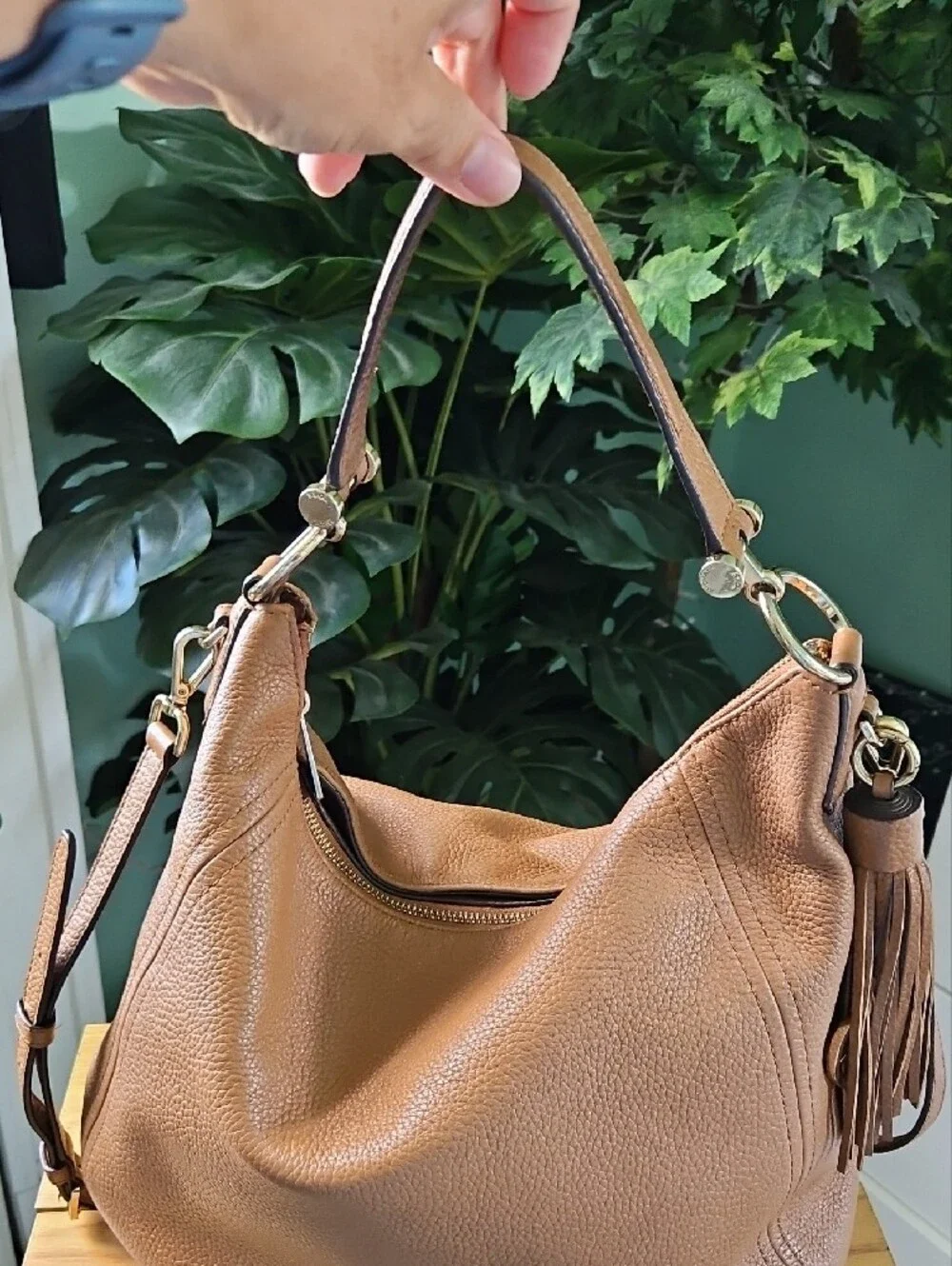 Michael Kors Lydia Large Hobo Shoulder Bag with Tassel in Pebbled Leather